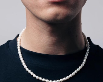 Freshwater Rice Pearl Necklace | 925 Sterling Silver Clasp, Waterproof Everyday Jewelry
