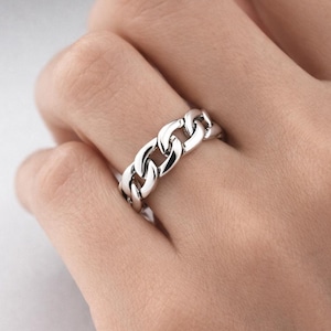Bague maille cubaine réglable, chaîne en argent, bague ouverte réglable, anneau empilable minimaliste, cadeau bijoux en plaqué argent