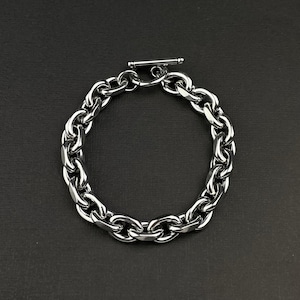 Stainless Steel Chain Bracelet for Men, Cable Link Chain Bracelet Men, Anchor H-Link Silver Bracelet (10mm) Toggle Closure, Gift for Men