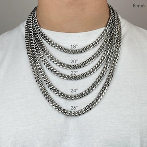 High Polished Cuban Link Necklace for Men. All length 8 mm