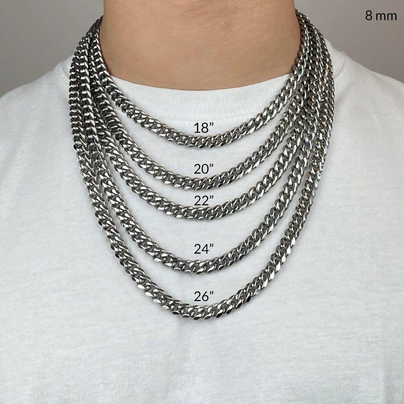 High Polished Cuban Link Necklace for Men. All length 8 mm
