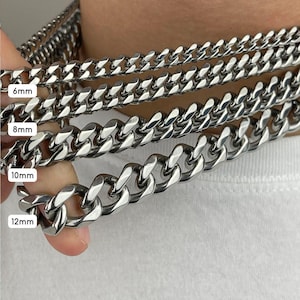 High Polished Cuban Link Necklace for Men, Stainless Steel Chain Necklace, Silver Cuban Link Chain for Men, Gift for Men, Gift for Boyfriend. All widths