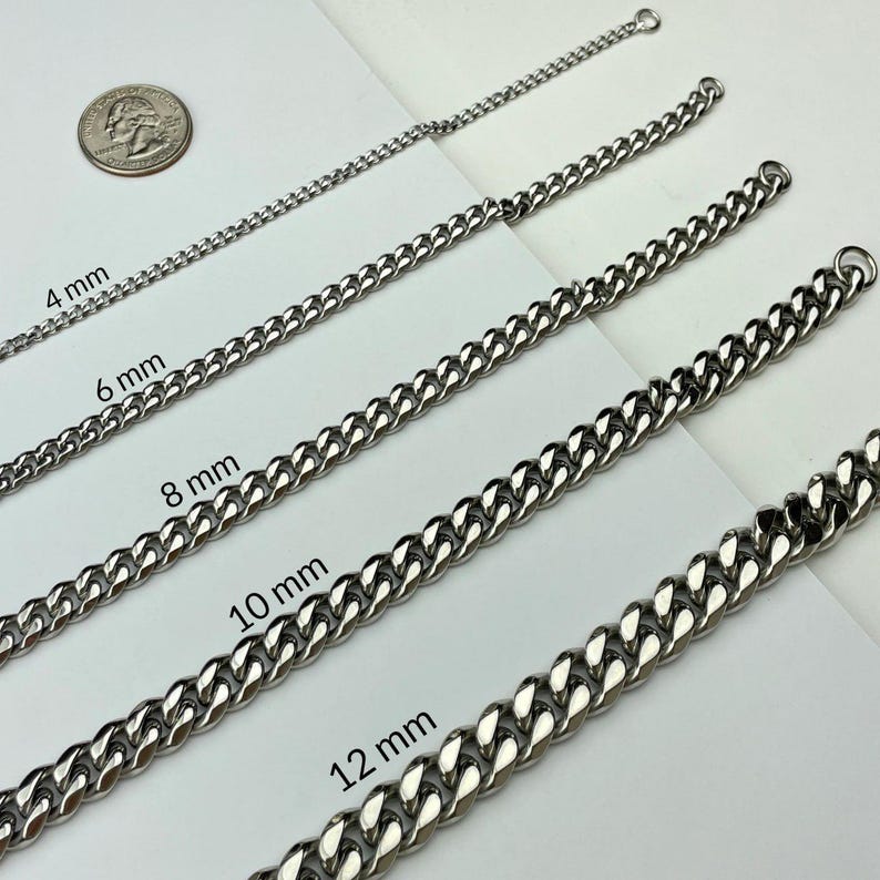 High Polished Cuban Link Necklace for Men all widths
