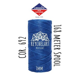 May include: A blue 1 mm macrame cord spool with 168 metres of cord. The spool is labelled "ReycheLart Macrame" and "Cor. 692".
