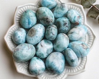 Natural Larimar Tumbled Stone, Polished Larimar Stone for Micro Macrame Jewelry Making, Energy Stone for Jewelry, AB Grade, DIY Gemstone