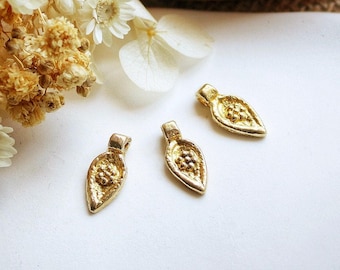 15mm Raw Brass Teardrop Pendant • T A R I · Micro Macramé Supply, Handmade Indian Charm · Boho Ethnic Jewelry
