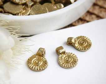 13mm Mini Indian Raw Brass Coin Pendant, gold charms, brass charms for making macrame jewelry, Tribal pendants, Boho Ethnic charms