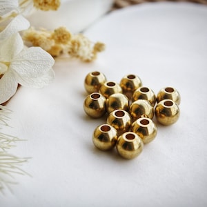Indian Raw Brass Beads 6x2mm hole 3/5/10 pieces for Macrame making, High quality, Handmade Round Beads, Golden Beads, Spacer Findings, DIY