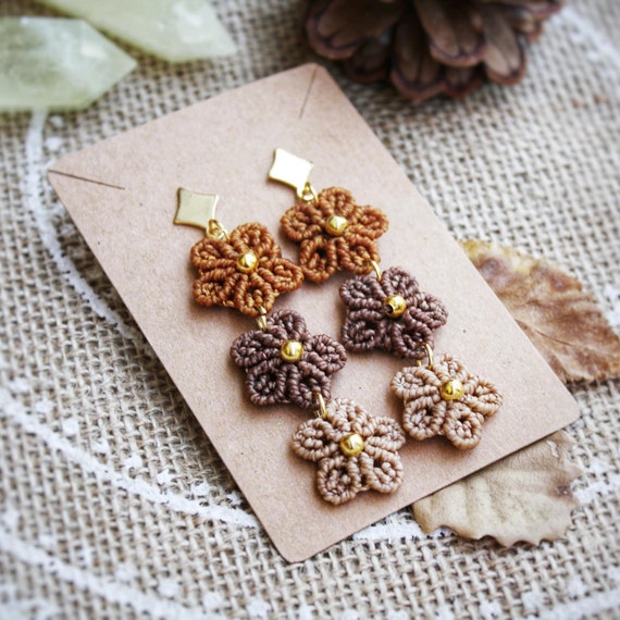 Macrame Earrings With Thread Flowers Handmade Flowers Long Macrame Earrings for Her Fall Flowers Boho Earrings Fall Gift for Women Etsy Canada