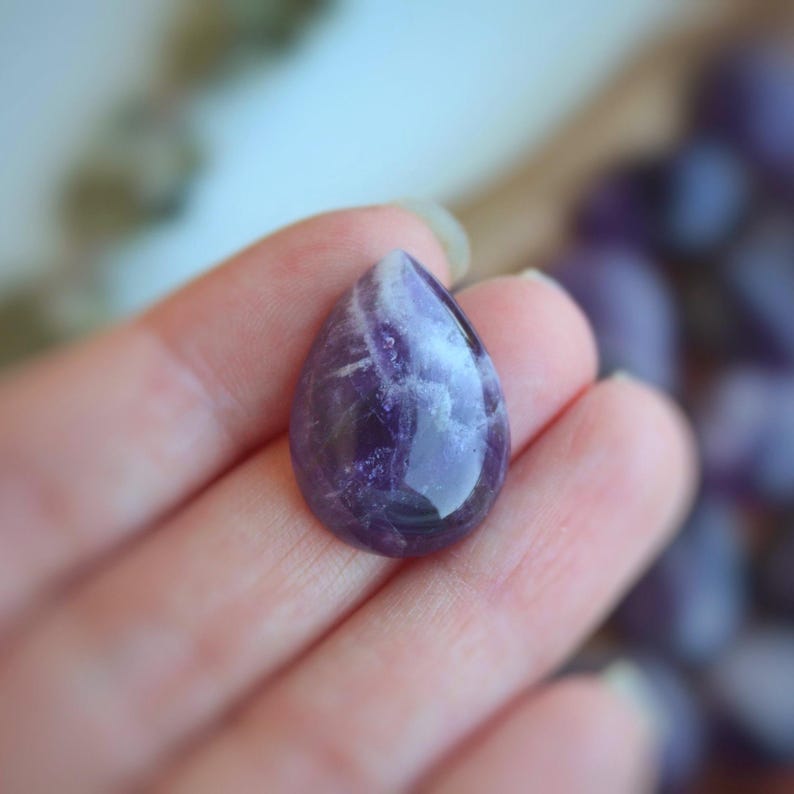 25x18mm Amethyst Cabochon Teardrop · Natural Violet Stone for Micro Macrame · Jewelry Making Supply image 4