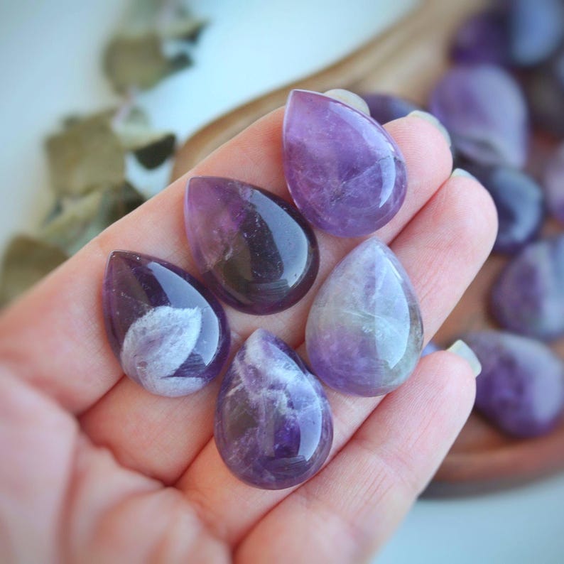 25x18mm Amethyst Cabochon Teardrop · Natural Violet Stone for Micro Macrame · Jewelry Making Supply image 2