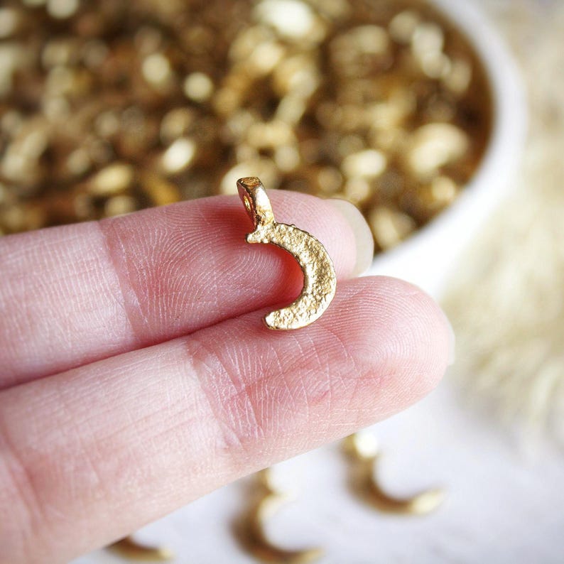 16mm Crescent Moon Raw Brass Pendant • K A L A · Handmade Brass Charm from India for Micro Macramé Jewelry Making · Boho Ethnic Style #16 image 4