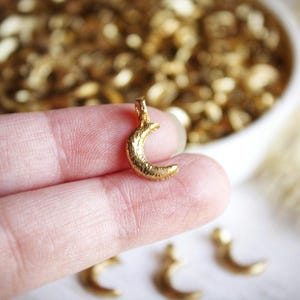 16mm Crescent Moon Raw Brass Pendant • K A L A · Handmade Brass Charm from India for Micro Macramé Jewelry Making · Boho Ethnic Style #16 image 3