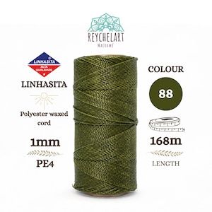 168 m Linhasita gewachster Faden 1 mm Waldgrün, Makrameefaden, gewachste Polyesterschnur, grünes Knüpfgarn, Armbandfaden, gewachste Schnur PE4-88
