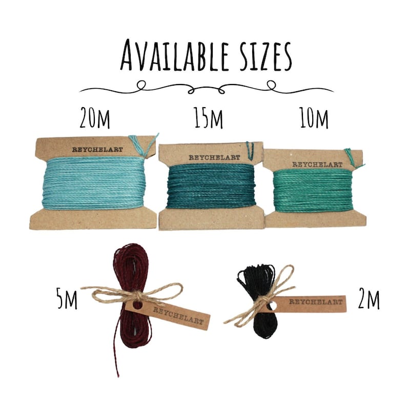 May include: Assortment of twine spools in various sizes, including 20m, 15m, 10m, 5m, and 2m. The spools are made of natural materials and are available in a variety of colors, including blue, green, red, and black. The twine is perfect for crafting, wrapping, and other DIY projects.