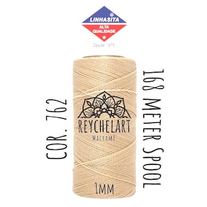 Filo cerato Linhasita da 168 m, 1 mm, beige chiaro, cordino in poliestere cerato, colore beige, filato per annodare, filo per braccialetti, filo cerato, PE4-762