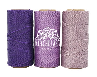 Pack x3 Morado: Hilo encerado Linhasita 1mm, 20, 10 o 5 metros, 3 Colores Lila, Hilo macrame, color salmón, para hacer pulseras de macramé