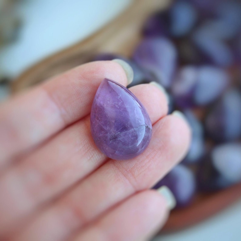 25x18mm Amethyst Cabochon Teardrop · Natural Violet Stone for Micro Macrame · Jewelry Making Supply image 7