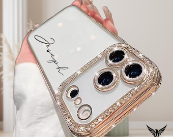 Glitter Rhinestone Transparent Name Personalization Case, for iPhone 17 Pro Max Air Plus 16 15 14 Camera Lens Protection Clear iPhone Case
