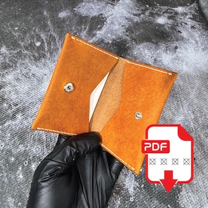Molde em PDF para porta-cartões de couro dobrável | Inclui linhas de corte e furos | Tutorial de carteira de couro faça você mesmo | Molde de couro feito à mão