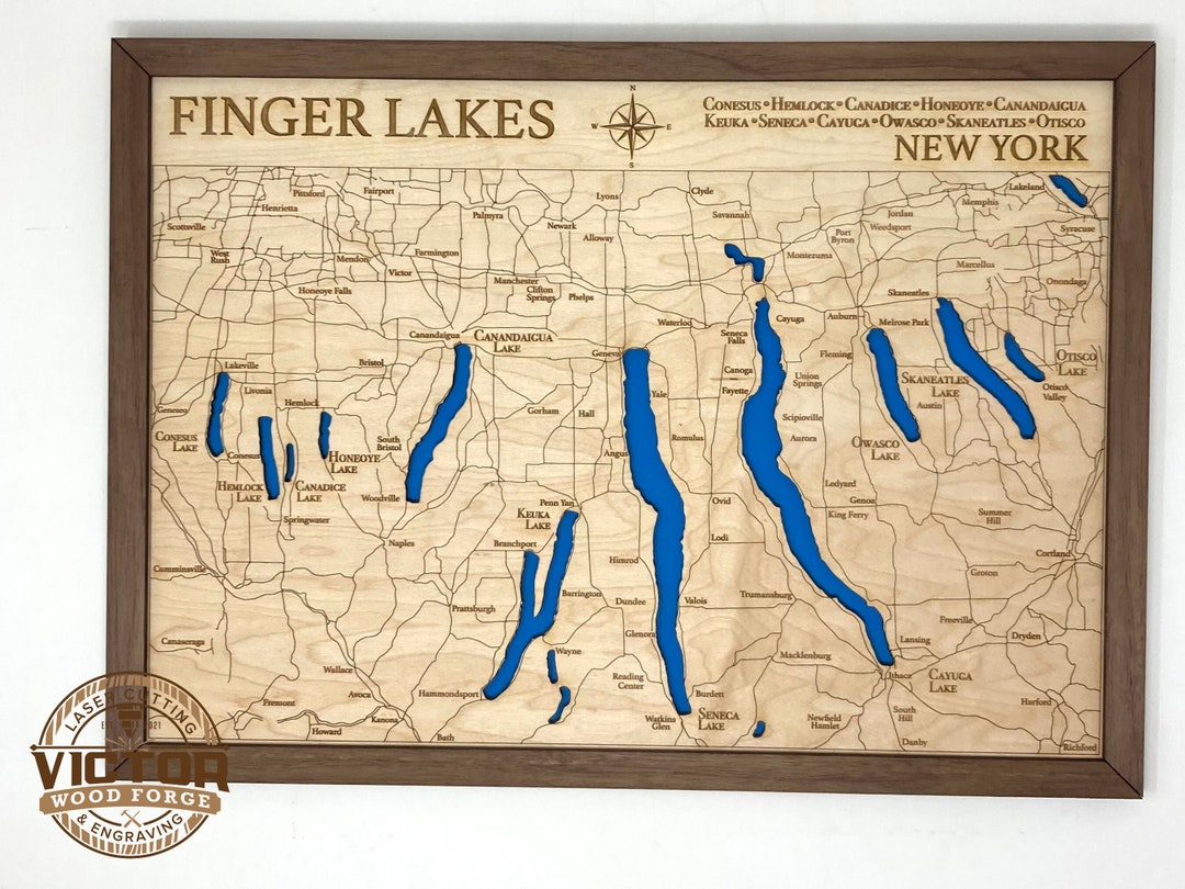 New York Finger Lakes Laser Engraved Layered Map Finger Lakes Gifts