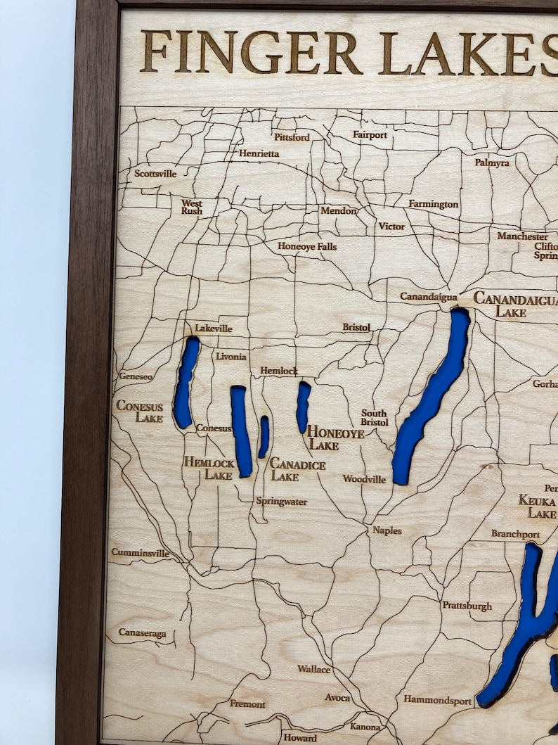 New York Finger Lakes Laser Engraved Layered Map Finger Etsy