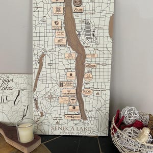 Seneca Lake Laser Engraved Bathymetric Winery Map | Finger Lakes Wines | New York State Wines | Finger Lakes Gifts