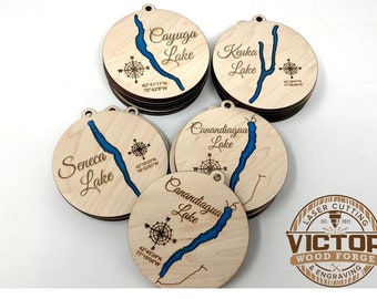 Bathymetric Finger Lakes Christmas Ornament: New York Lake Gift