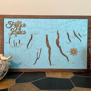 New York Finger Lakes Laser Engraved Layered Art | Finger Lakes Gifts | FLX Lake Maps