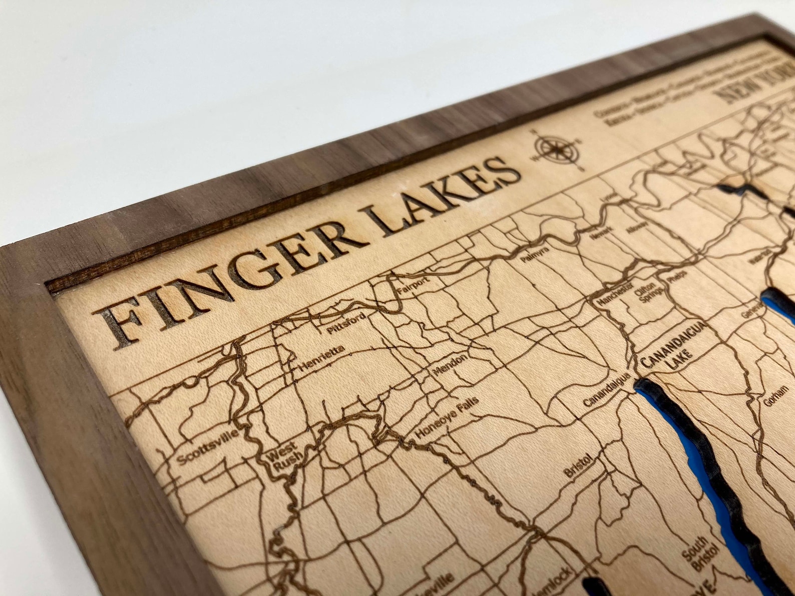 New York Finger Lakes Laser Engraved Layered Map Finger Etsy