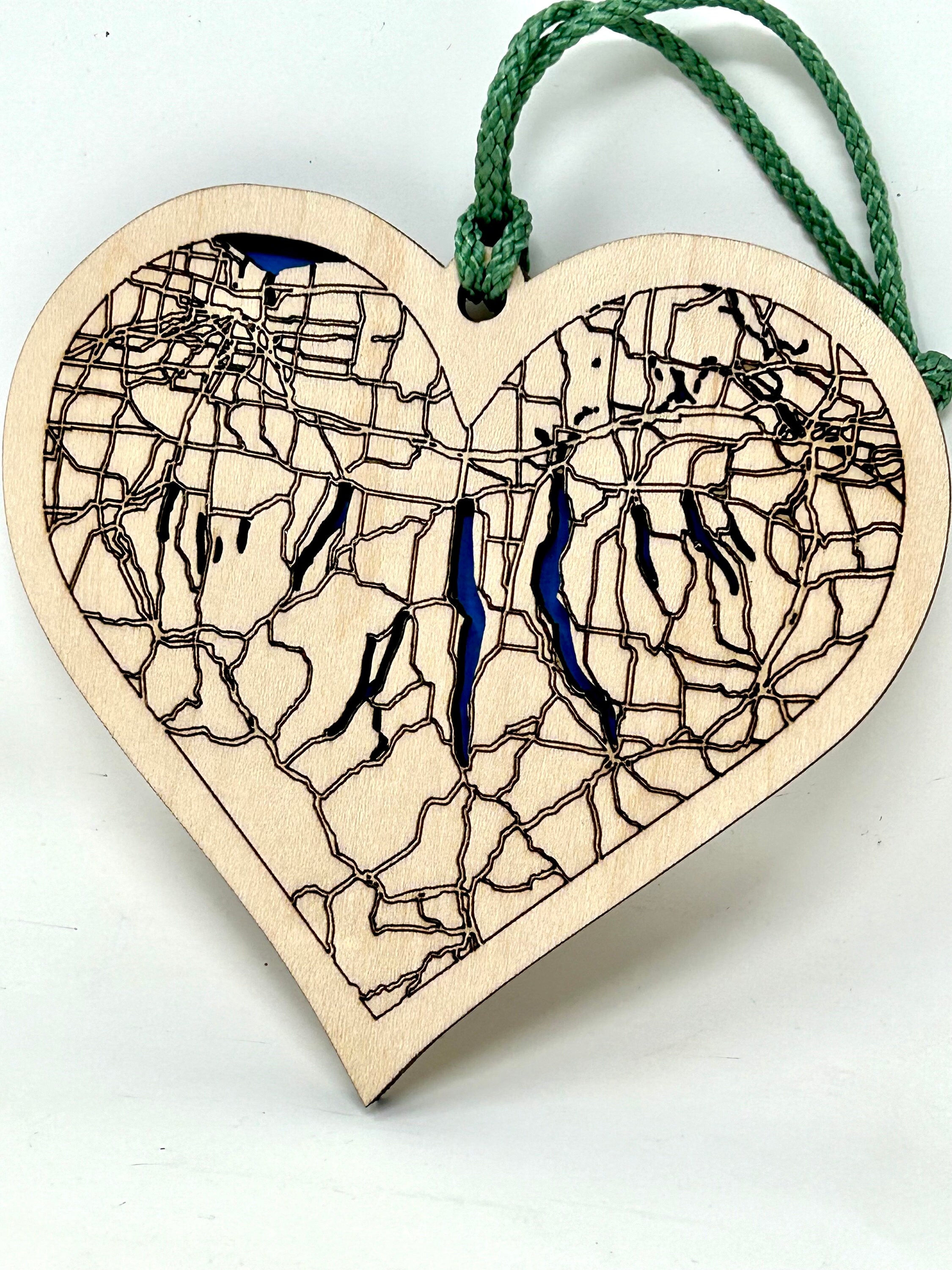 New York Finger Lakes Laser Engraved Heart Shaped Christmas Ornament