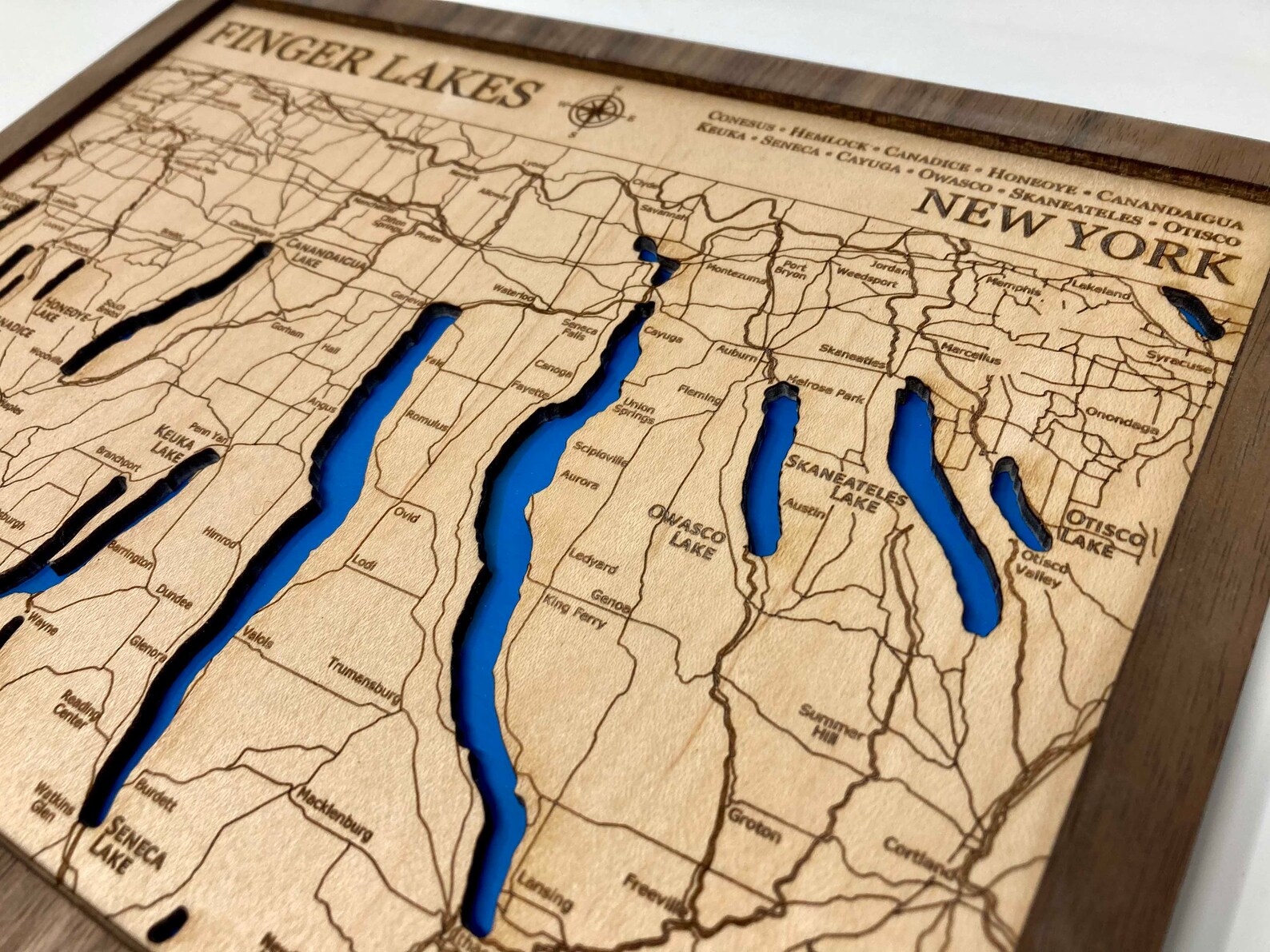 New York Finger Lakes Laser Engraved Layered Map Finger Etsy