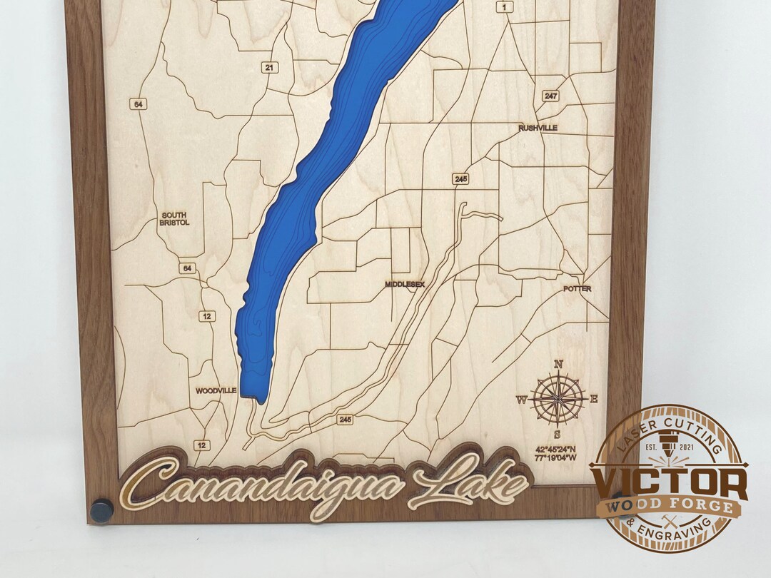 New York Finger Lakes Laser Engraved Layered Map Canandaigua Etsy