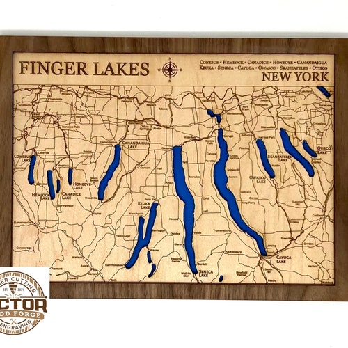 New York Finger Lakes Laser Engraved Layered Map Wall Art Etsy
