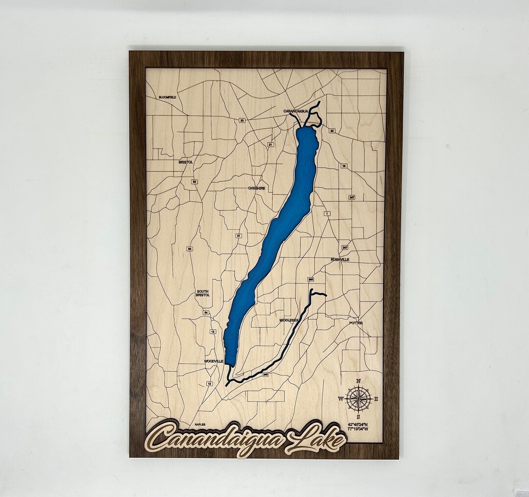 New York Finger Lakes Laser Engraved Bathymetric Layered Maps All New