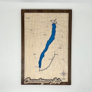 Canandiagua Lake Laser Engraved Bathymetric Layered Map | New York Finger Lakes Gifts