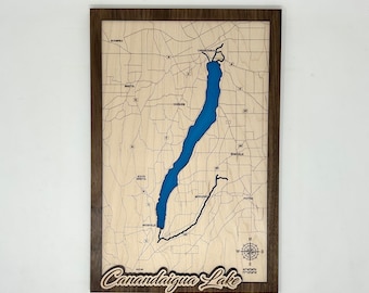 New York Finger Lakes Laser Engraved Bathymetric Layered Maps | All New York Finger Lakes Maps Available