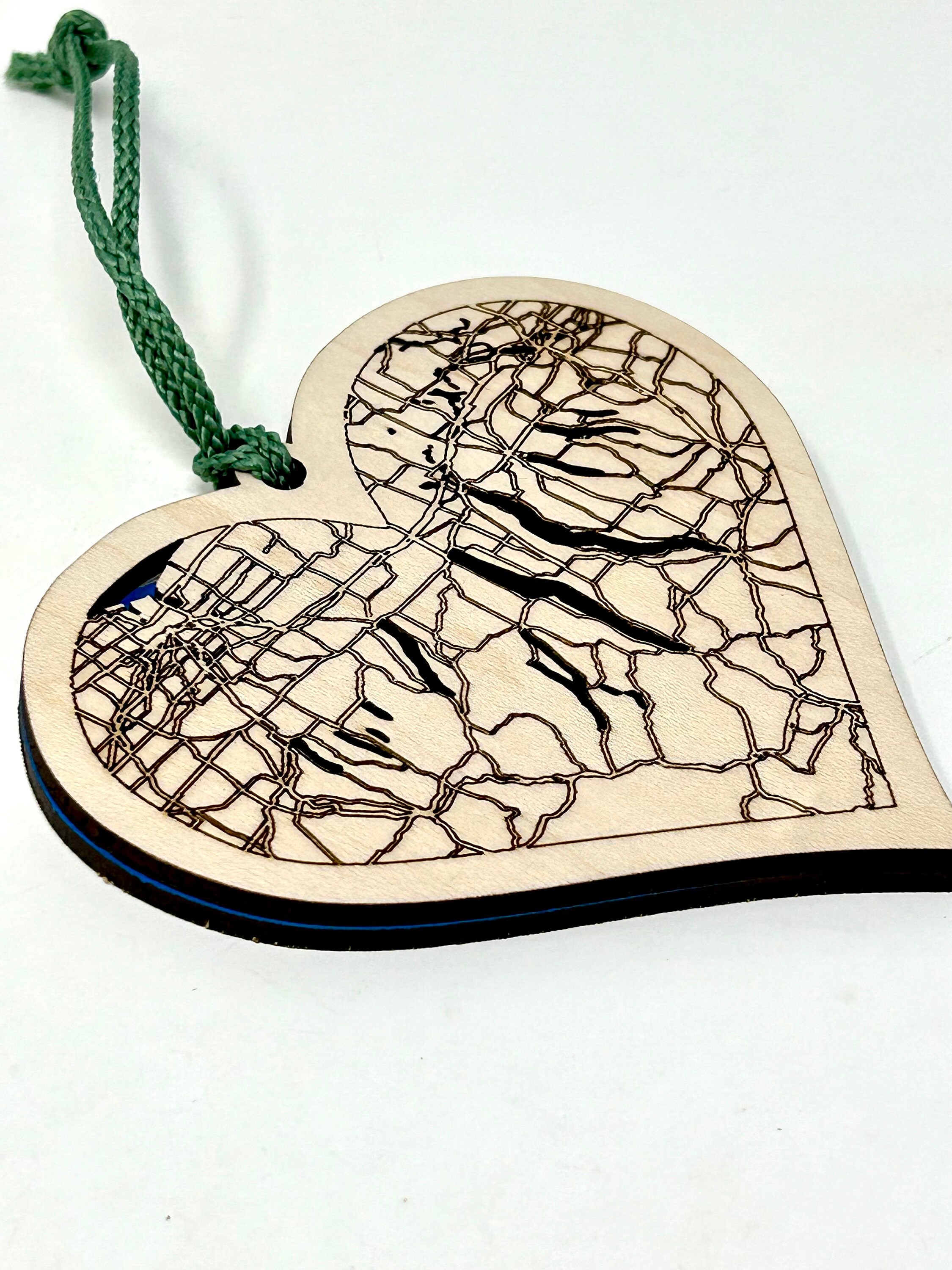 New York Finger Lakes Laser Engraved Heart Shaped Christmas Ornament