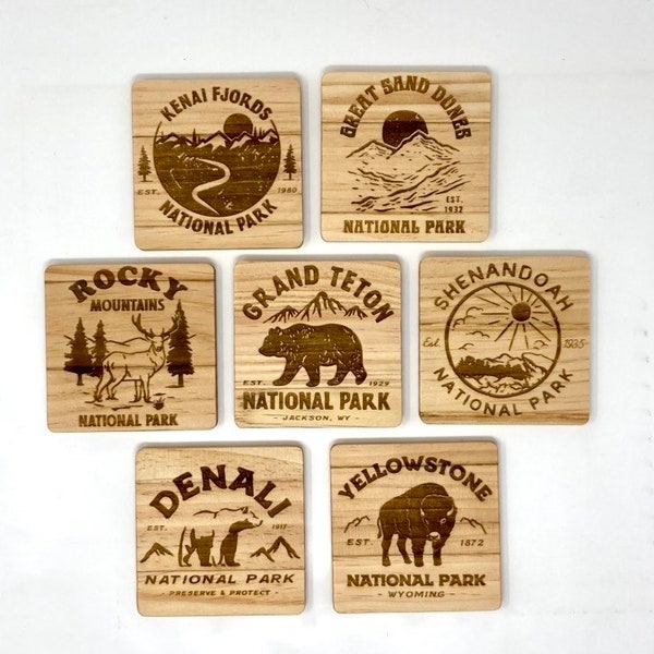 US National Parks Laser Engraved Coasters | National Parks Gifts | Hiking Gifts