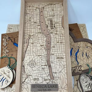 New York Finger Lakes Laser Engraved Bathymetric Wood Map | Finger Lakes Gifts | Lake Maps