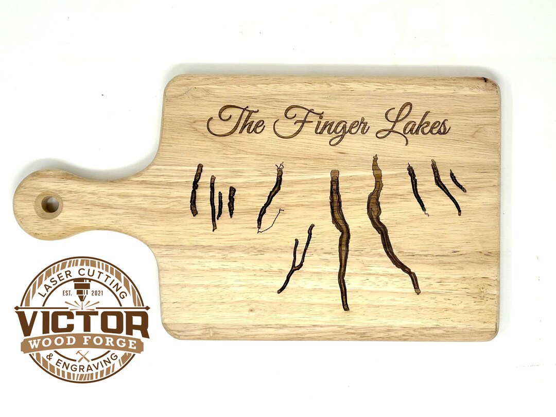 New York Finger Lakes Bathymetric Engraved Cutting Board Finger Lakes