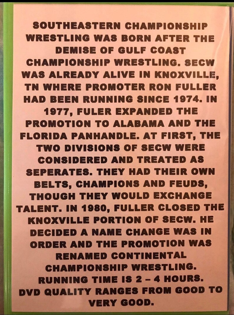 Southeastern Championship Wrestling Volume 5 DVD Free Shipping - Etsy