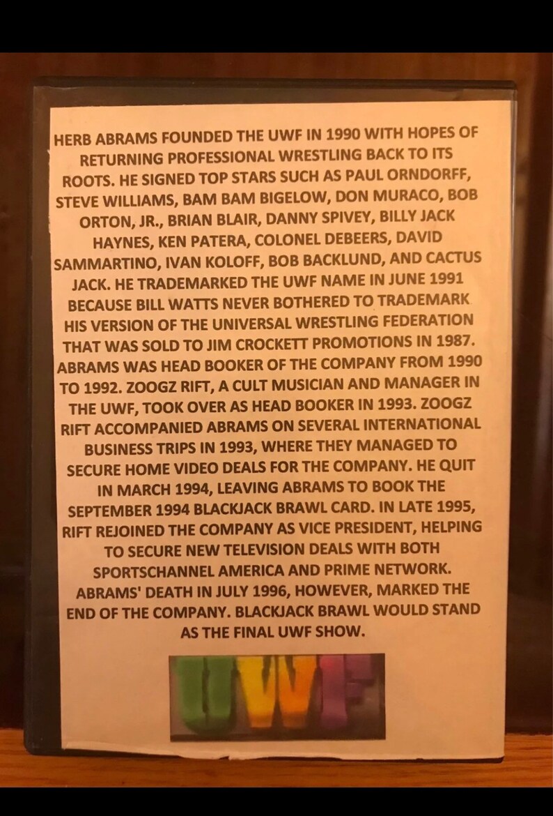 Herb Abrams UWF Universal Wrestling Federation Volume 1 Dvd Etsy UK