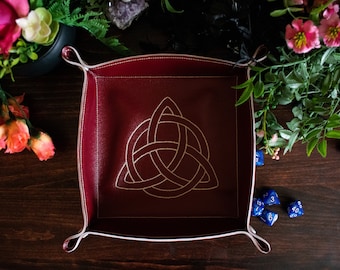 Embroidered Celtic Knot Dice Tray: Synthetic Leather TTRPG Tray