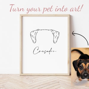 Dog Ear Line Art Outline - Pet Ear Outline- Dog Memorial Tattoo -Dog Ear Tattoo -Cat Memorial Art - Pet Portrait Drawing