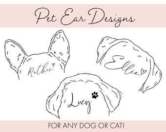 Pet Ears Line Art, Custom digital drawing, Pet Ear Outline, Dog portrait from photo, Ear outline, Tattoo Dog Ears