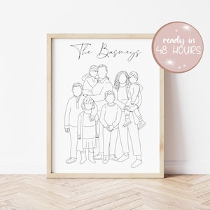 FAMILY PORTRAIT OUTLINE, Custom art from picture, Unique Gift Idea, Line Art, Custom Portrait, Minimal Line Art