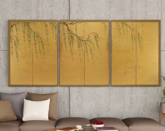 Set of 3 Prints. Willow Branches. 3 Piece Wall Art. Botanical Japanese Print Set. Vintage Wall Art. Gallery Wall Set. Minimalist Home Decor
