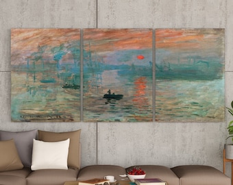 Claude Monet Famous Sunrise Painting. Set of 3 Prints. Instant Download Vintage Painting. 3 Piece Wall Art. Printable Fine Art Prints