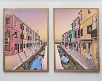 Italy Wall Art Sunset in Burano Set of 2 Prints Printable Wall Art. Instant Download Italy Poster Sunset Wall Art. Colorful 2 Piece Wall Art